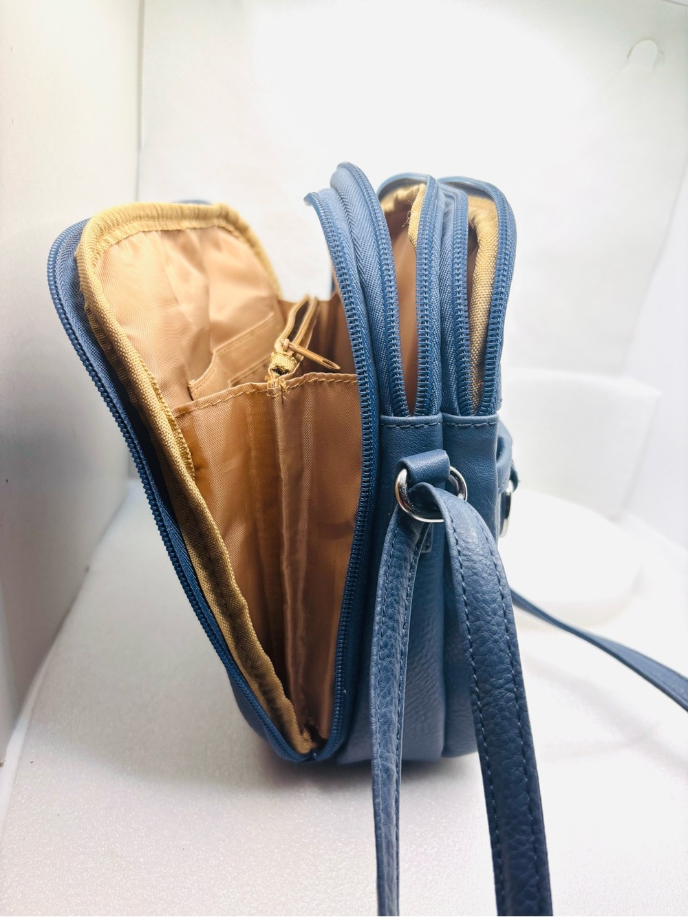 MultiSac North South Zip Around Crossbody Bag Indigo Blue Faux Leather - Picture 9 of 12